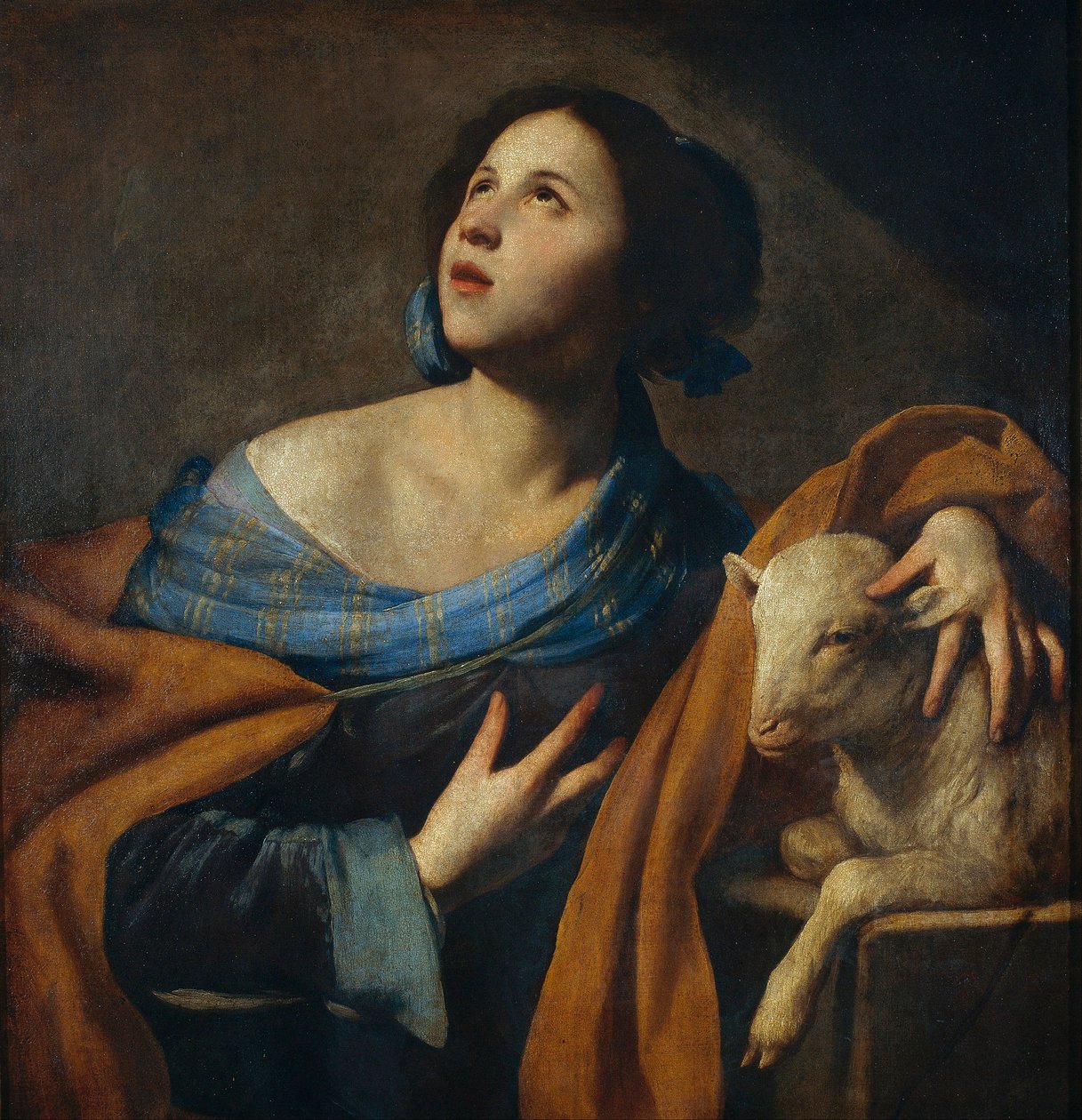 Santa Agnes (Agnes de Roma, 290-303) - Pintura de Massimo Stanzione (ca. 1585-ca. 1658) - 1635-1640 - Óleo sobre tela - 83,5x75 - Museu Nacional d