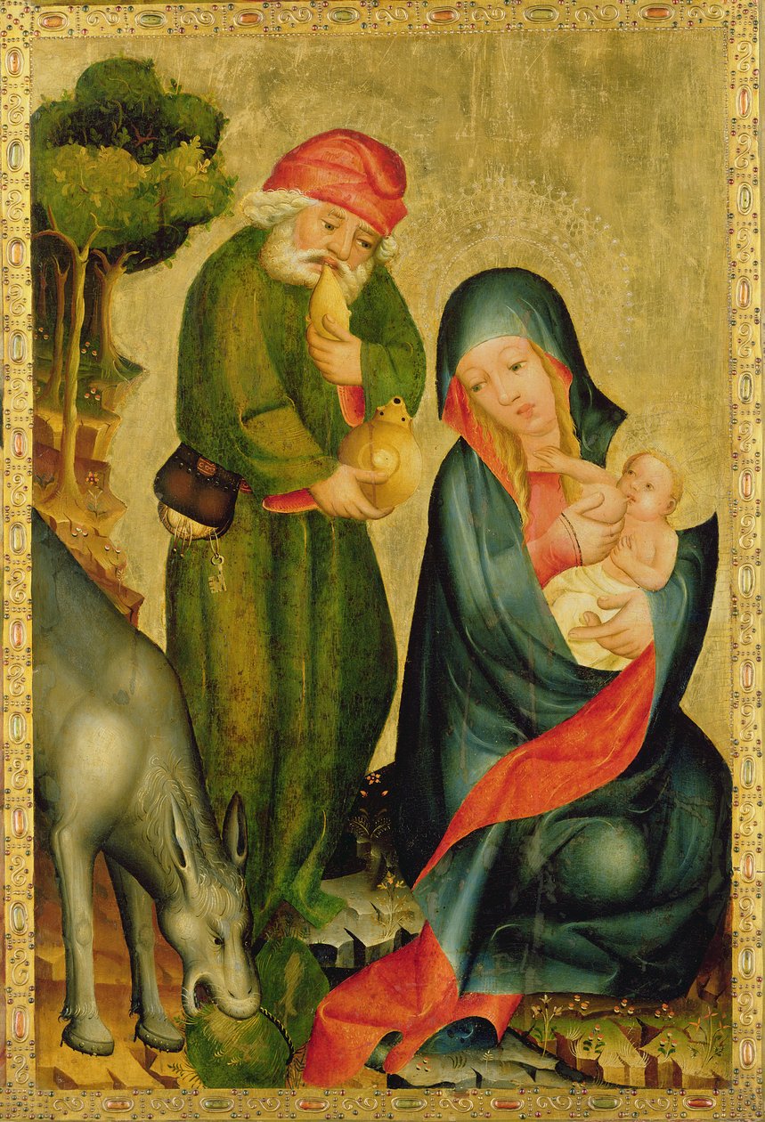 Descanse no vôo para o Egito, detalhe do retábulo de Grabow, 1379-83 (tempera no painel) de Master Bertram of Minden