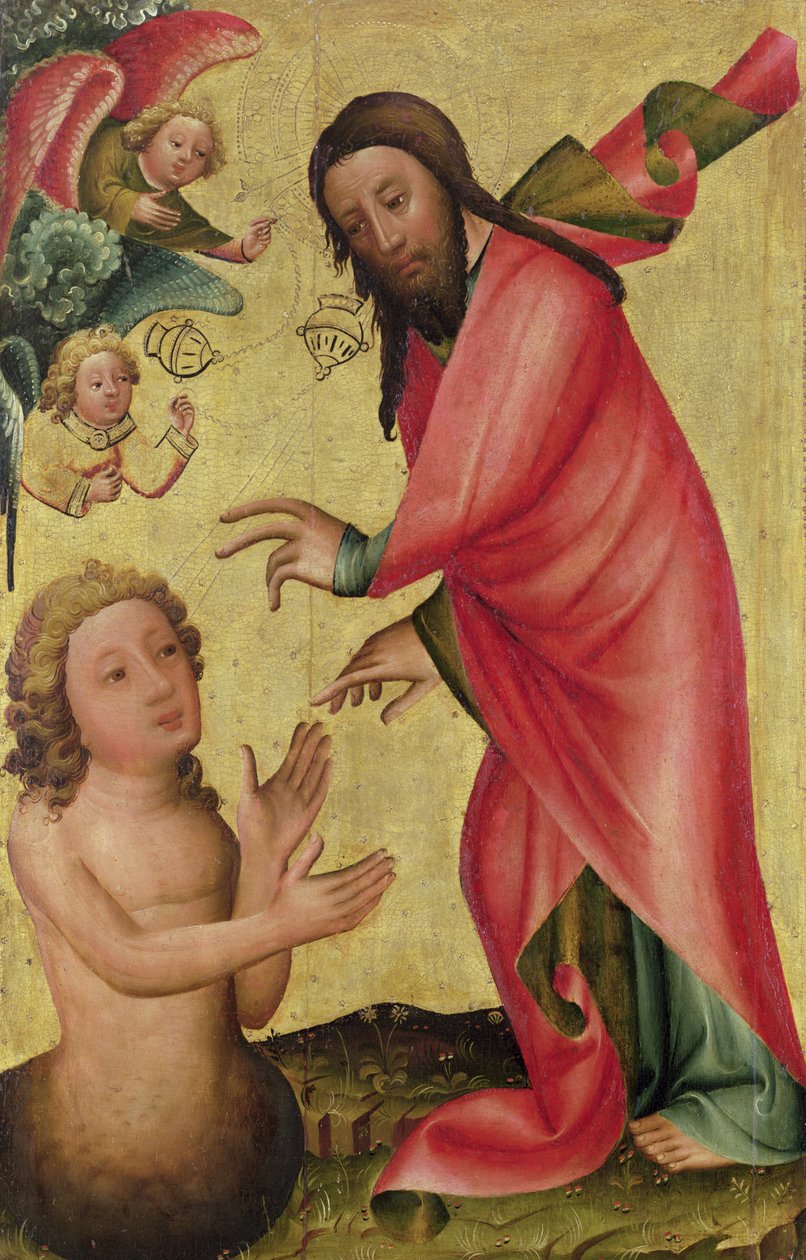 A Criação de Adão, detalhe do Retábulo de Grabow, 1379-83 (têmpera no painel) de Master Bertram of Minden