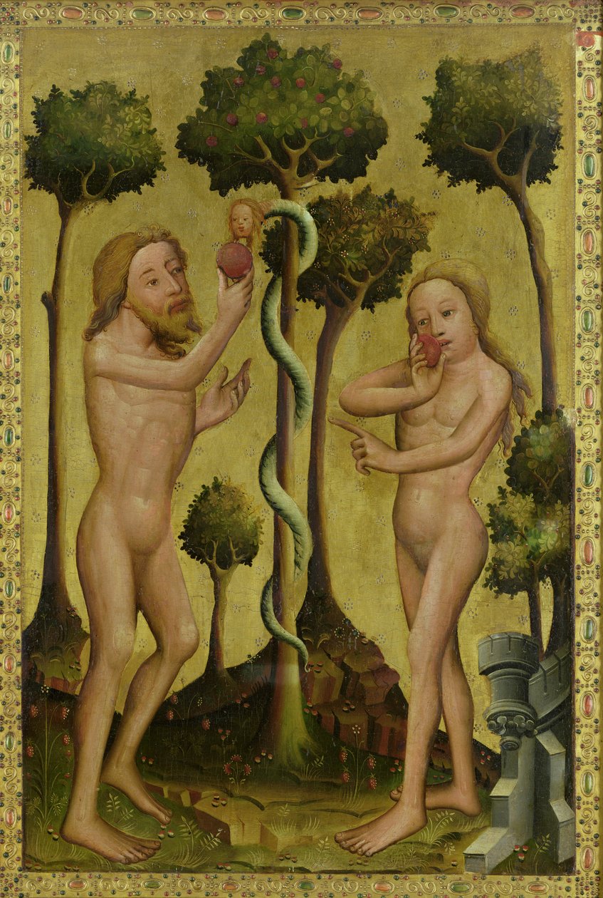 A queda, detalhe do retábulo de Grabow, 1379-83 (tempera no painel) de Master Bertram of Minden