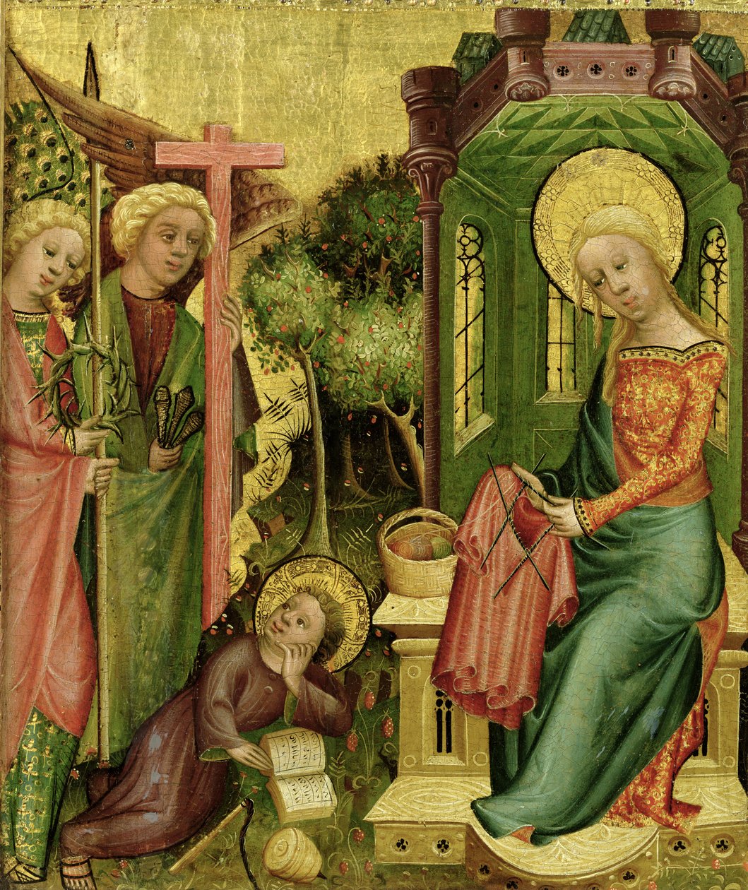 Visita do Anjo, da ala direita do altar de Buxtehude, 1400-10 (têmpera no painel) de Master Bertram of Minden