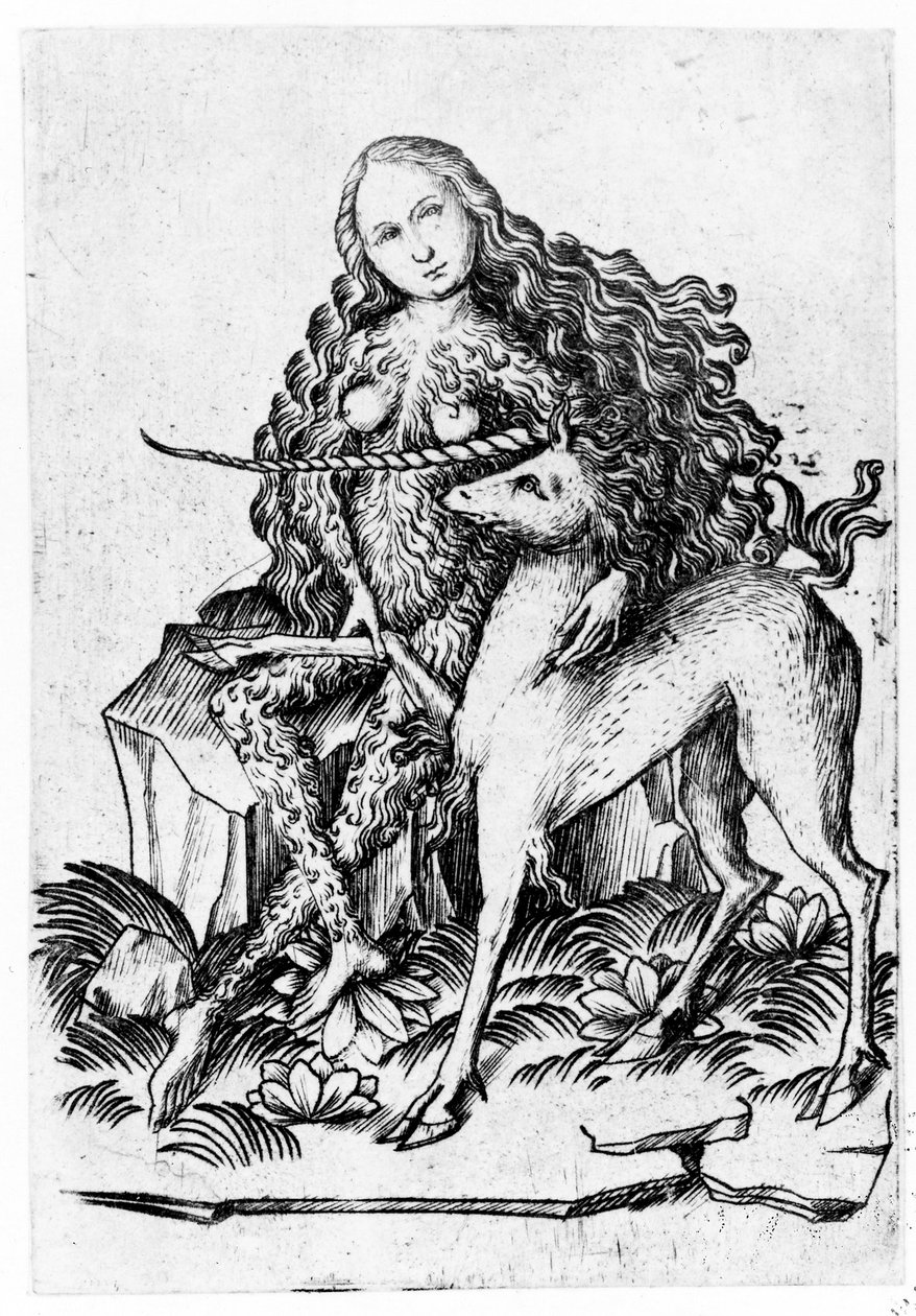 Uma mulher selvagem e um unicórnio c. 1460 de Master E. S.