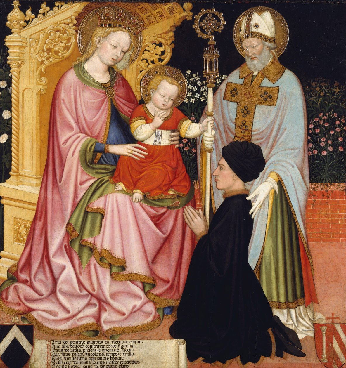 Madonna e Criança com o Doador, Pietro de Lardi, Apresentado por São Nicolau, c.1420-30 (têmpera e ouro sobre madeira) de Master GZ Master GZ