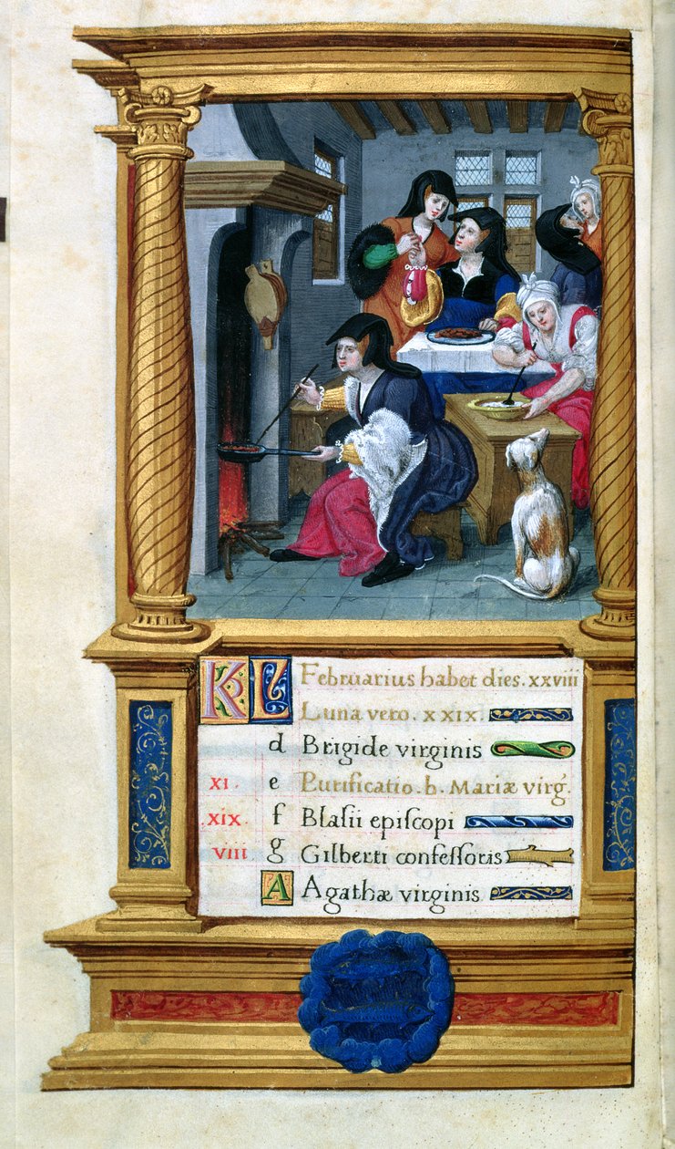 MS W449 fol.3v Fevereiro: Cozinhando e festejando, c.1525 de Master Jean de Mauleon