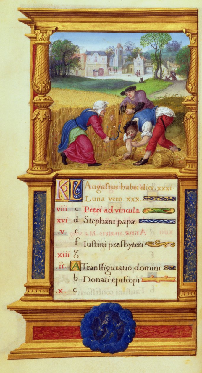 MS W.449 fol.9v Agosto Colheita de Trigo, c.1525 de Master Jean de Mauleon