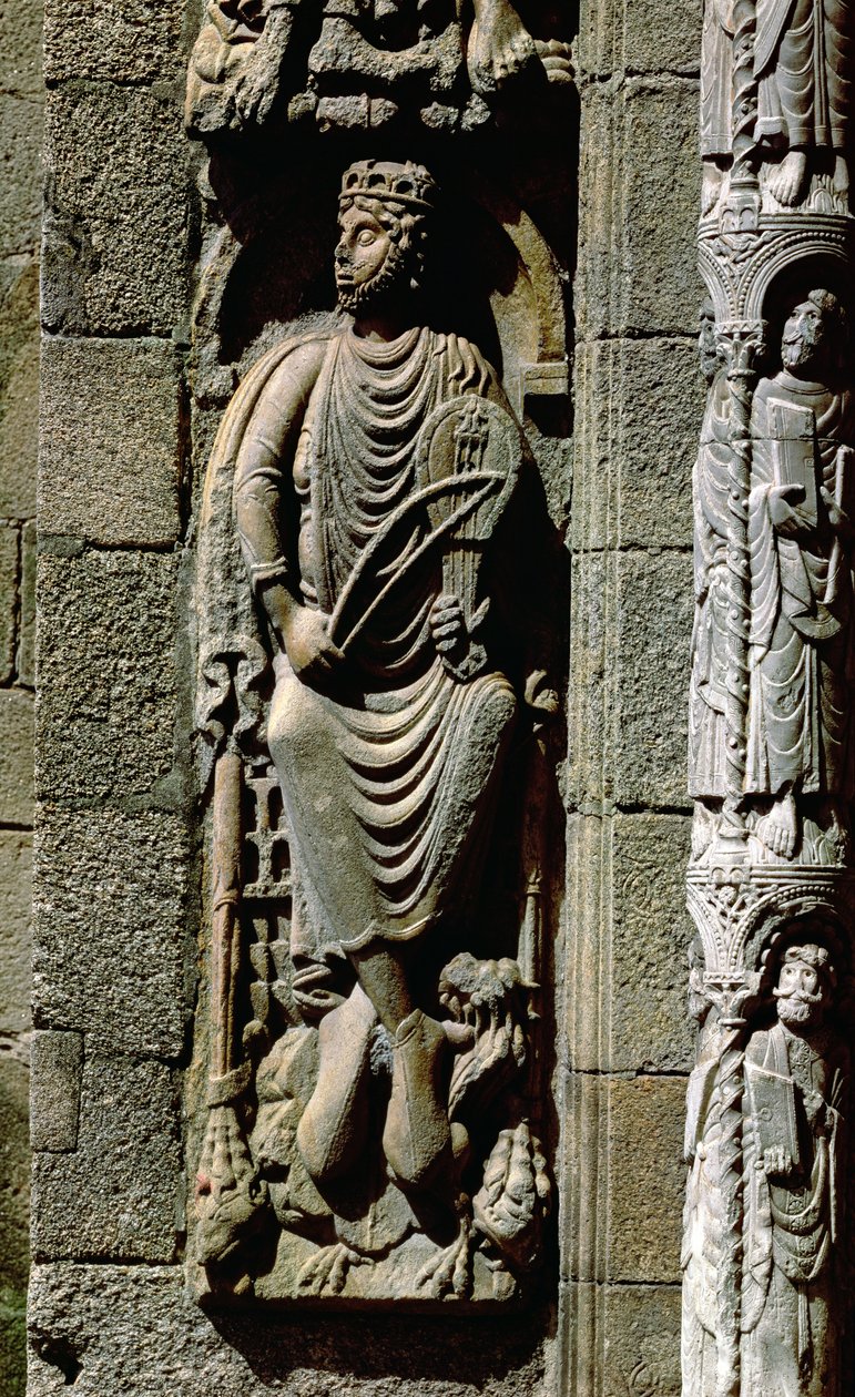 Rei David, detalhe do pórtico das Platerias de Master Mateo