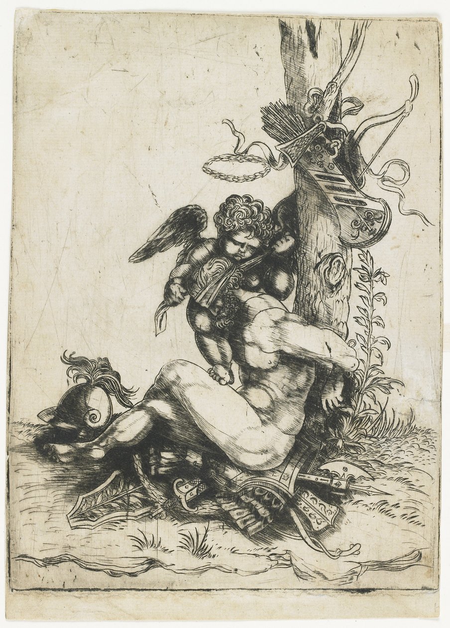 Limite de Marte por Cupido, c.1515-1520 (ponto seco) de Master of 1515