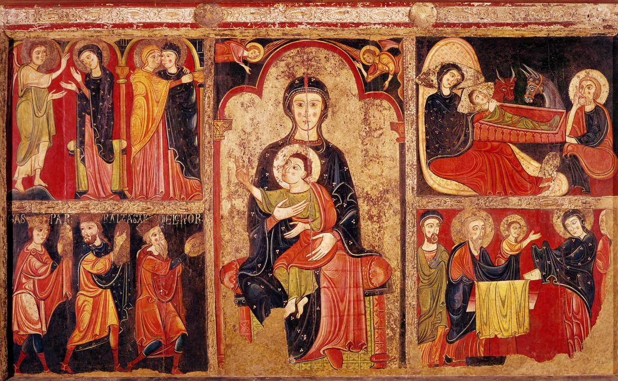 Altar frontal de Santa Maria d&39;Avia, Bergueda, 1170-90 (temperado em painel de álamo) (ver também 498161 e 54274) de Master of Avià