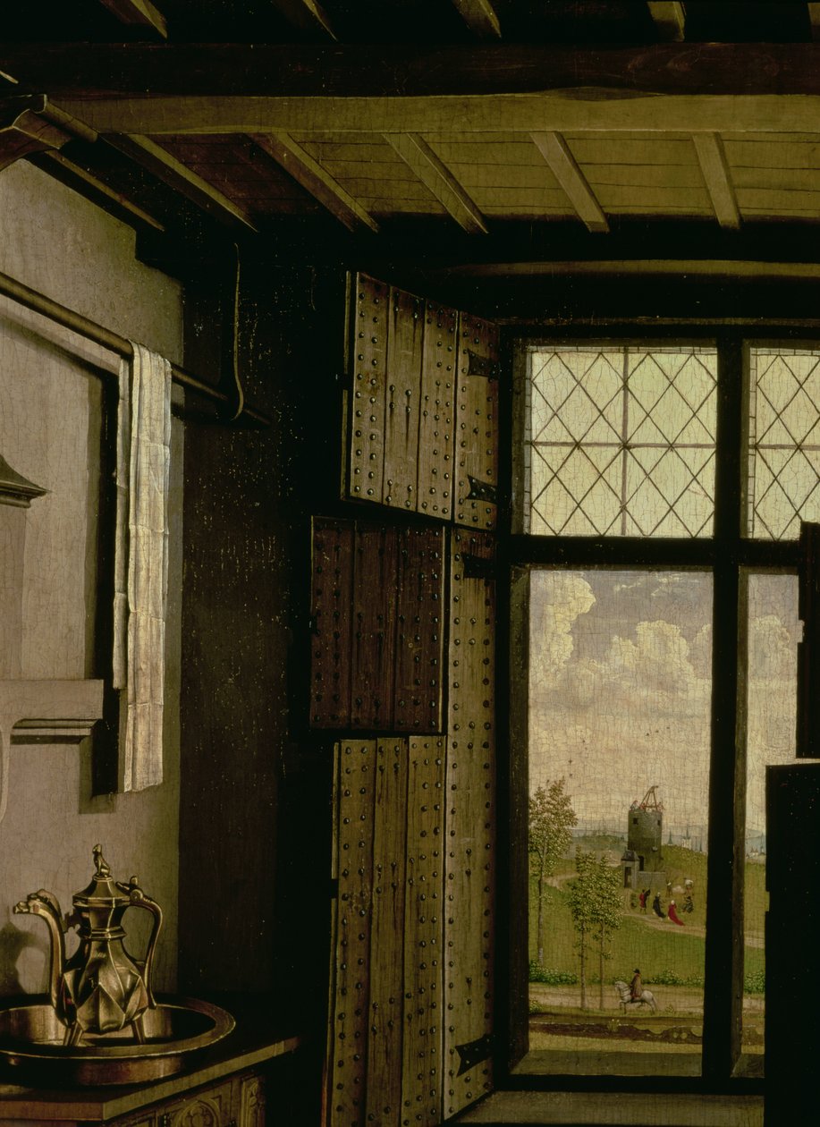 Detalhe da janela, da ala de Santa Bárbara do Altarpiece de Werl, 1438 (detalhe de 36924) de Master of Flémalle
