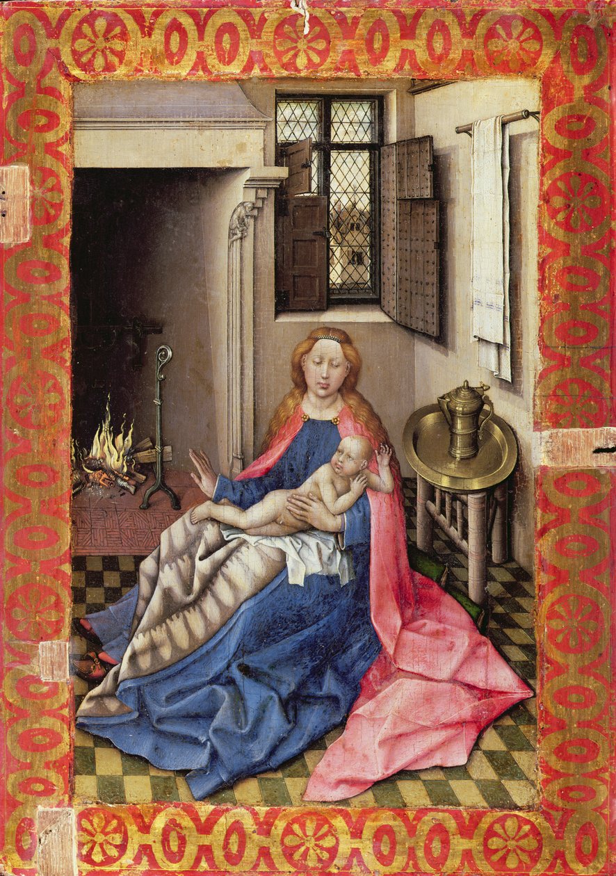 Madonna e Child Before a Fireplace (painel) (parte de um díptico, ver 73053) de Master of Flémalle