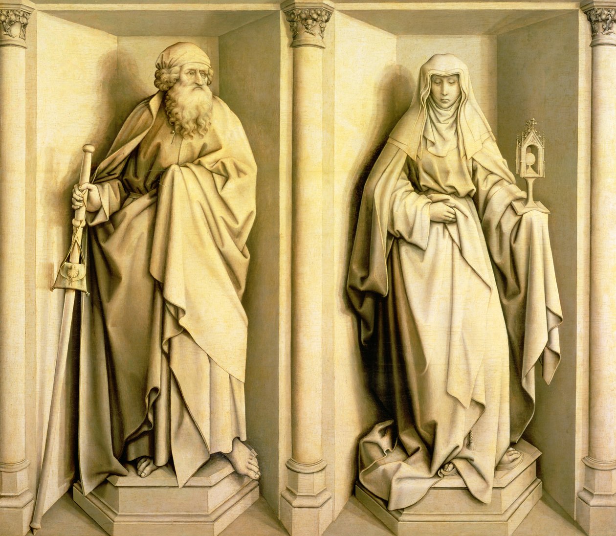 São Tiago o Grande e Santa Clara, painel predella de As Núpcias da Virgem (ver 53825 para o painel principal) de Master of Flémalle