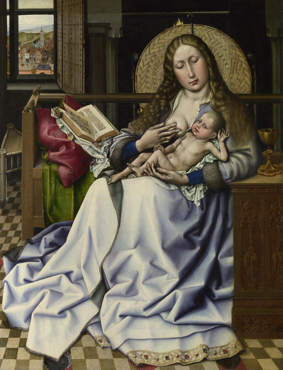 Virgem e criança antes de uma cortina de fogo, c.1440 (óleo e ovo tempera no painel) de Master of Flémalle