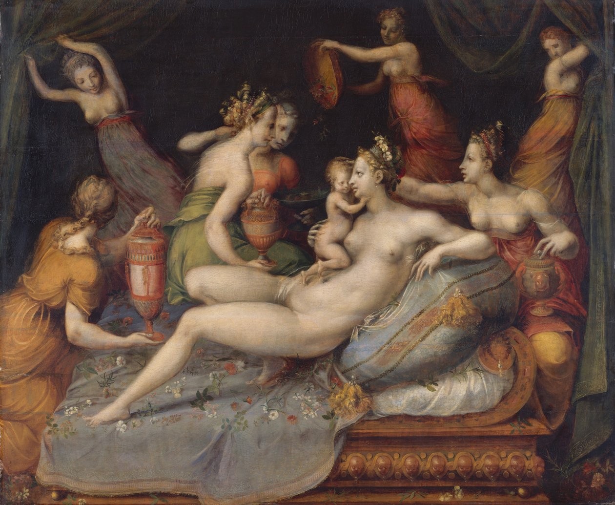 O Nascimento do Cupido (óleo sobre madeira) de Master of Flora