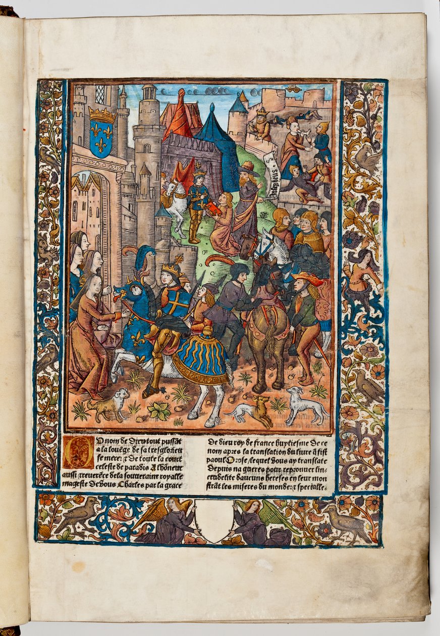 A impressora Verard apresenta seu livro a Carlos VIII da França, 1492 (impressão colorida à mão) de Jacques de Besancon