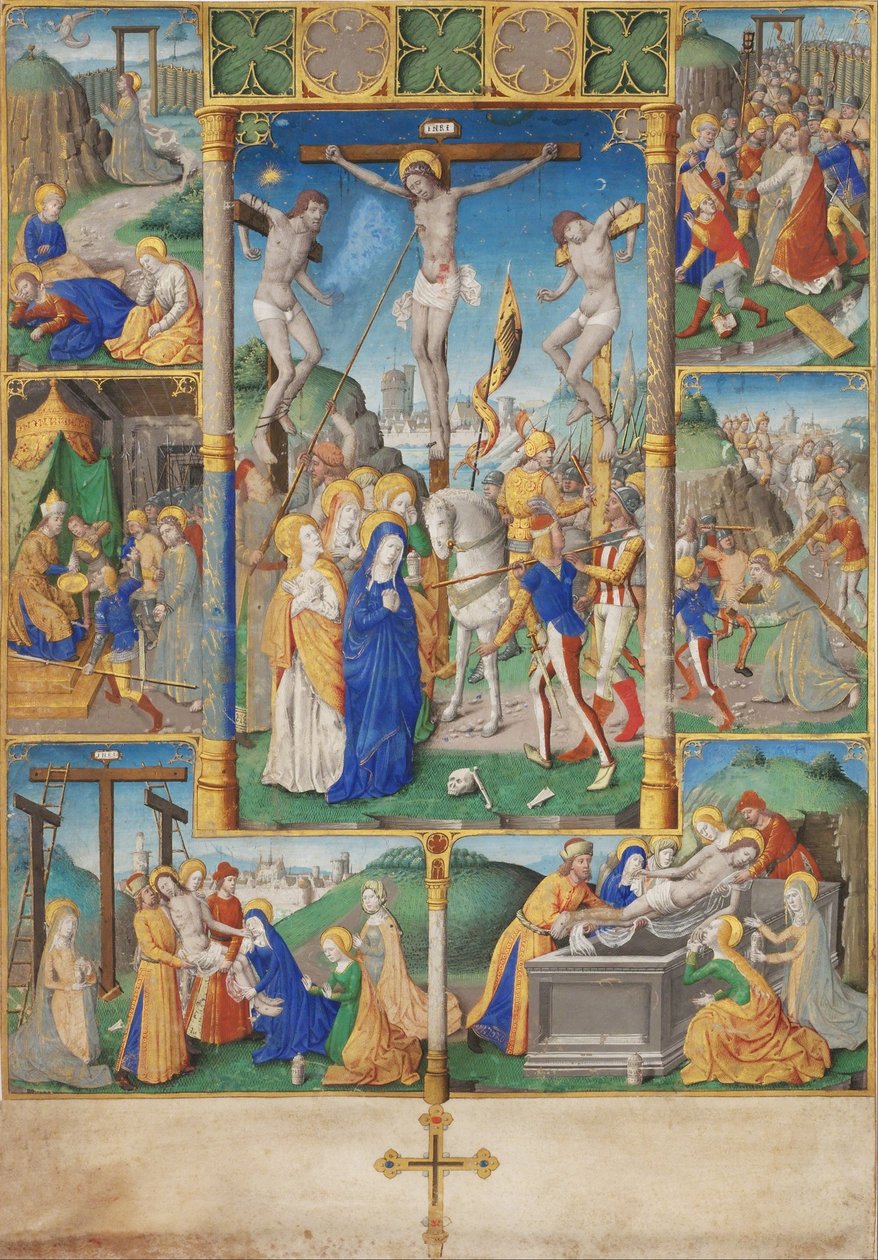 A Crucificação com Seis Histórias de Paixão de Master of Jaques de Besançon