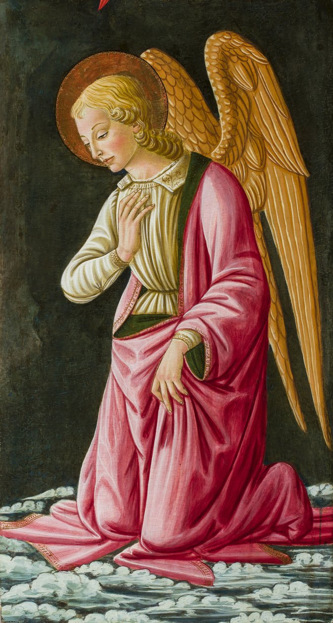 Anjo de joelhos, c.1480 (óleo) de Master of Johnson Nativity or Tabernacle