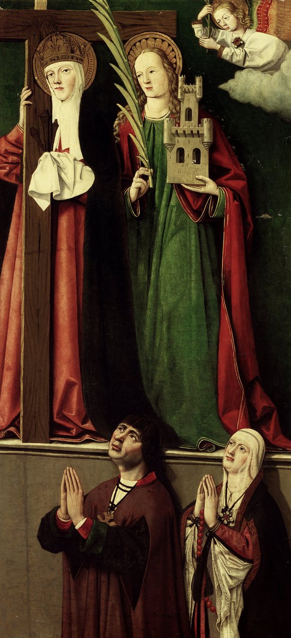 Os Reis Católicos com Santa Elena e Santa Bárbara de Master of Manzanillo