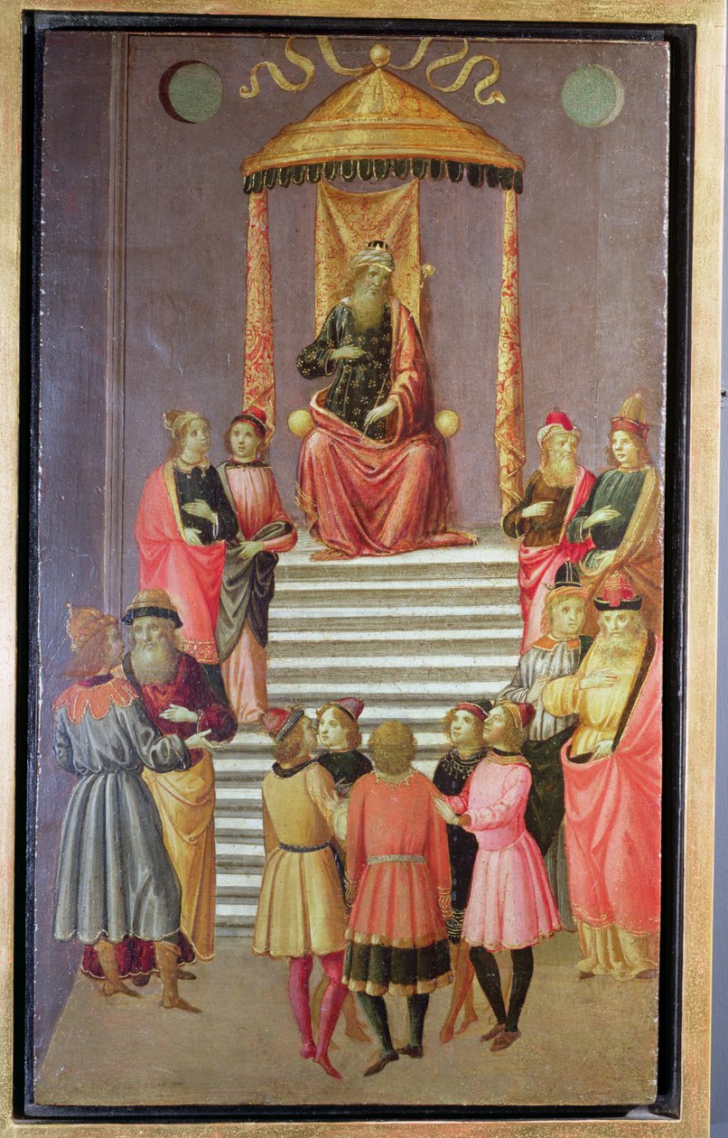 Nabucodonosor questiona Daniel e seus companheiros (tempera no painel) de Master of Marradi