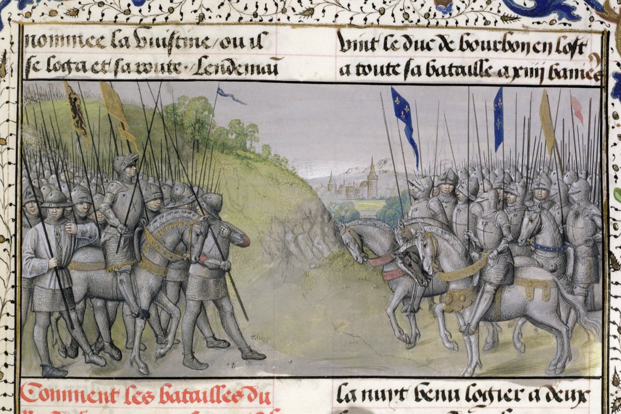 Ms 659 f.204 r. O exército francês derrota o flamengo em Cassel em 1328, 1477 de Master of Mary of Burgundy
