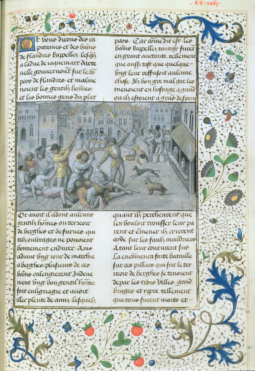 Ms 659 fol.226r A família Artevelde. Brigas de rua em Ghent, 1477 de Master of Mary of Burgundy