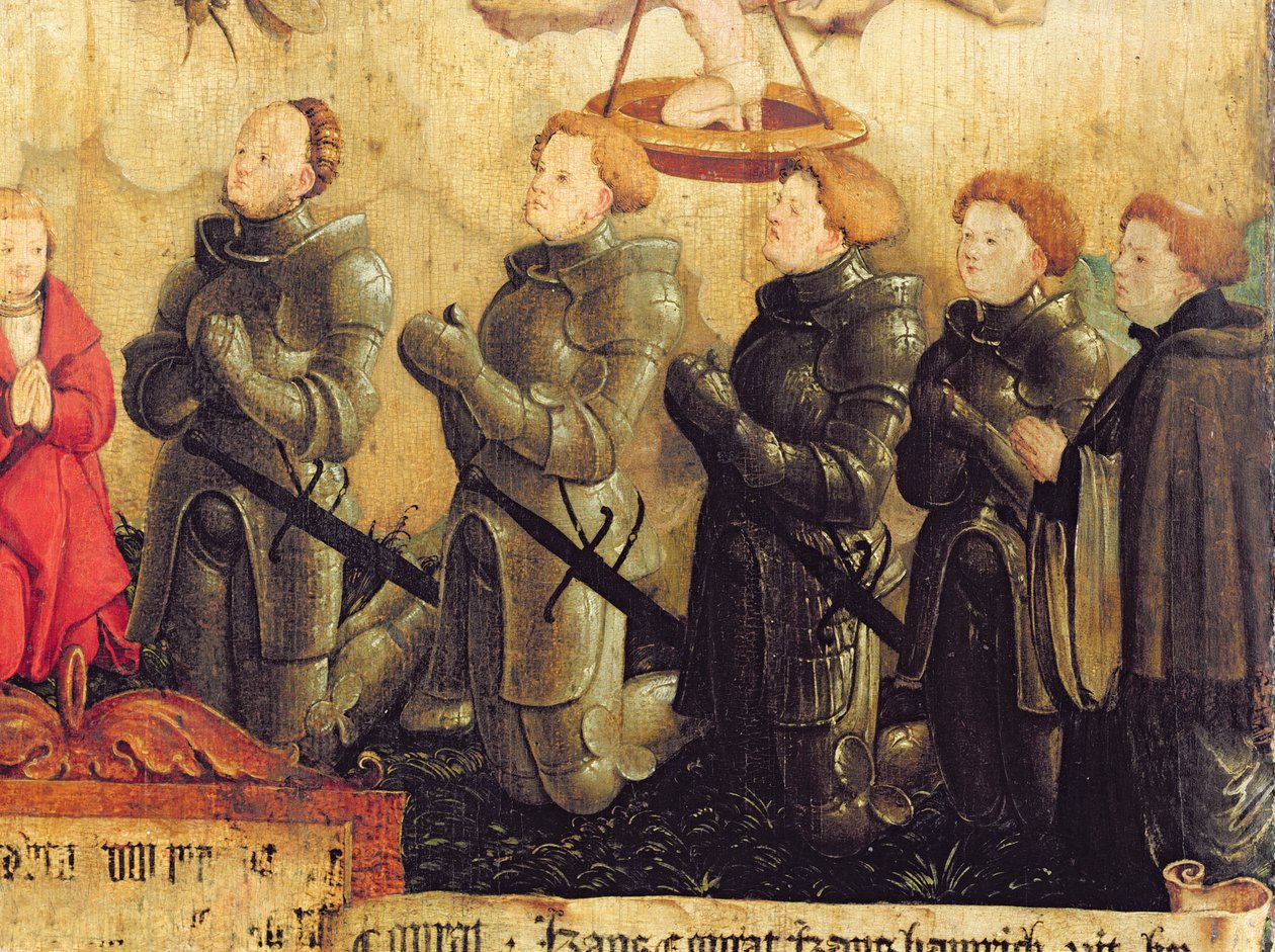 Cavaleiros ajoelhados, detalhe da Santíssima Trindade de Master of Messkirch