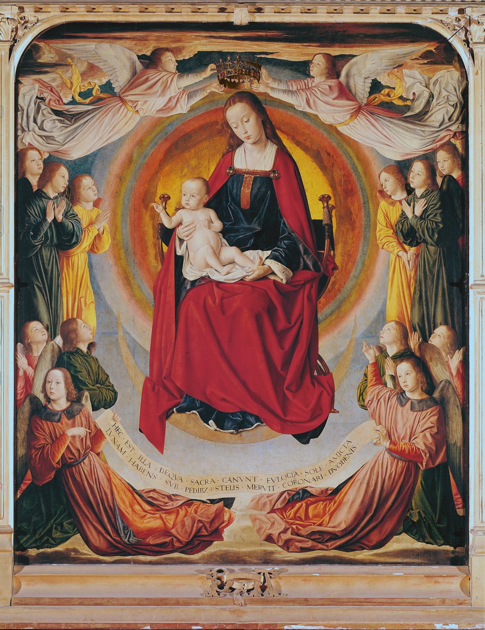 Coroação da Virgem, painel central do Retábulo de Bourbon, c.1498 de Master of Moulins