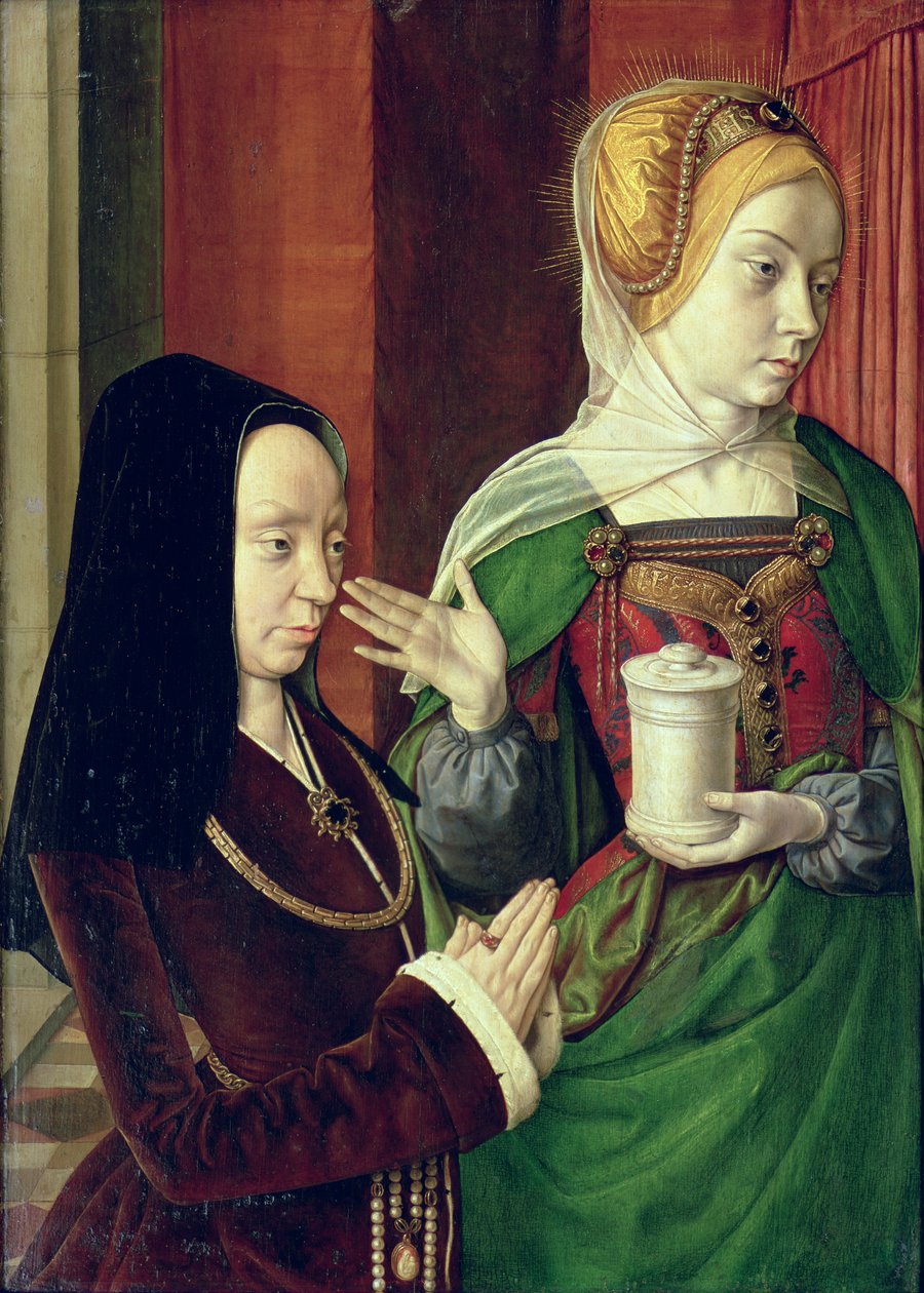 Madeleine of Bourgogne apresentado por Santa Maria Madalena de Master of Moulins
