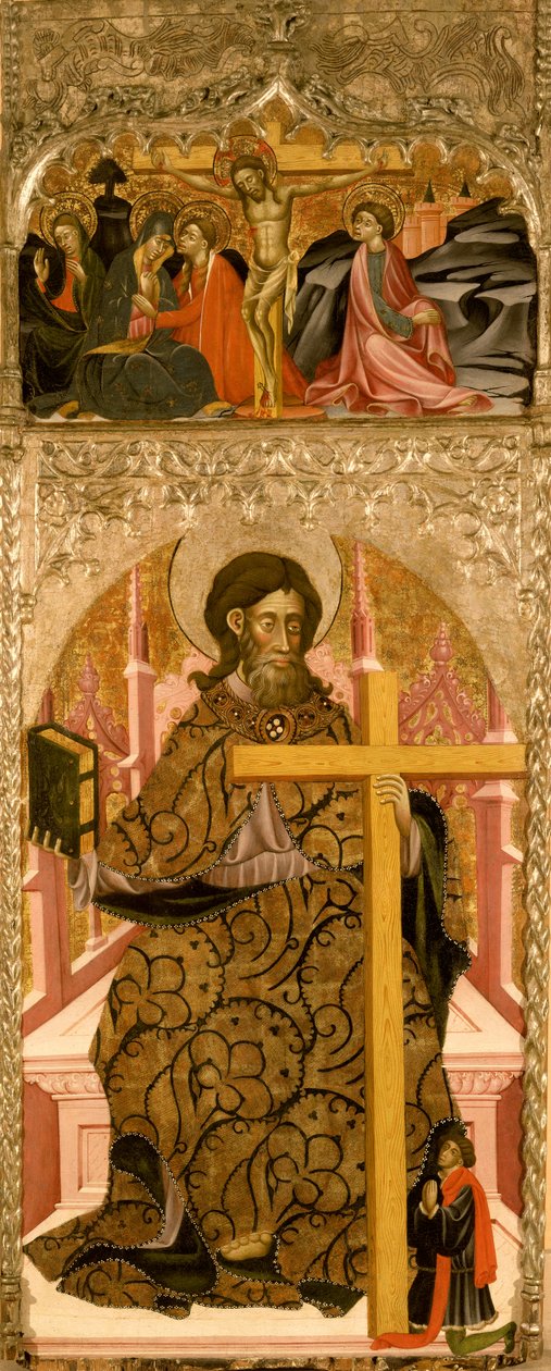 São Filipe e um doador encimados pela Crucificação (óleo e têmpera no painel) de Master of Retascón