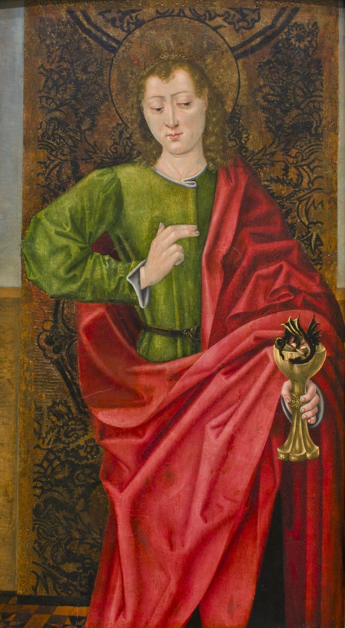 São João Evangelista e a Taça Envenenada, c.1475 de Master of Saint Nicholas