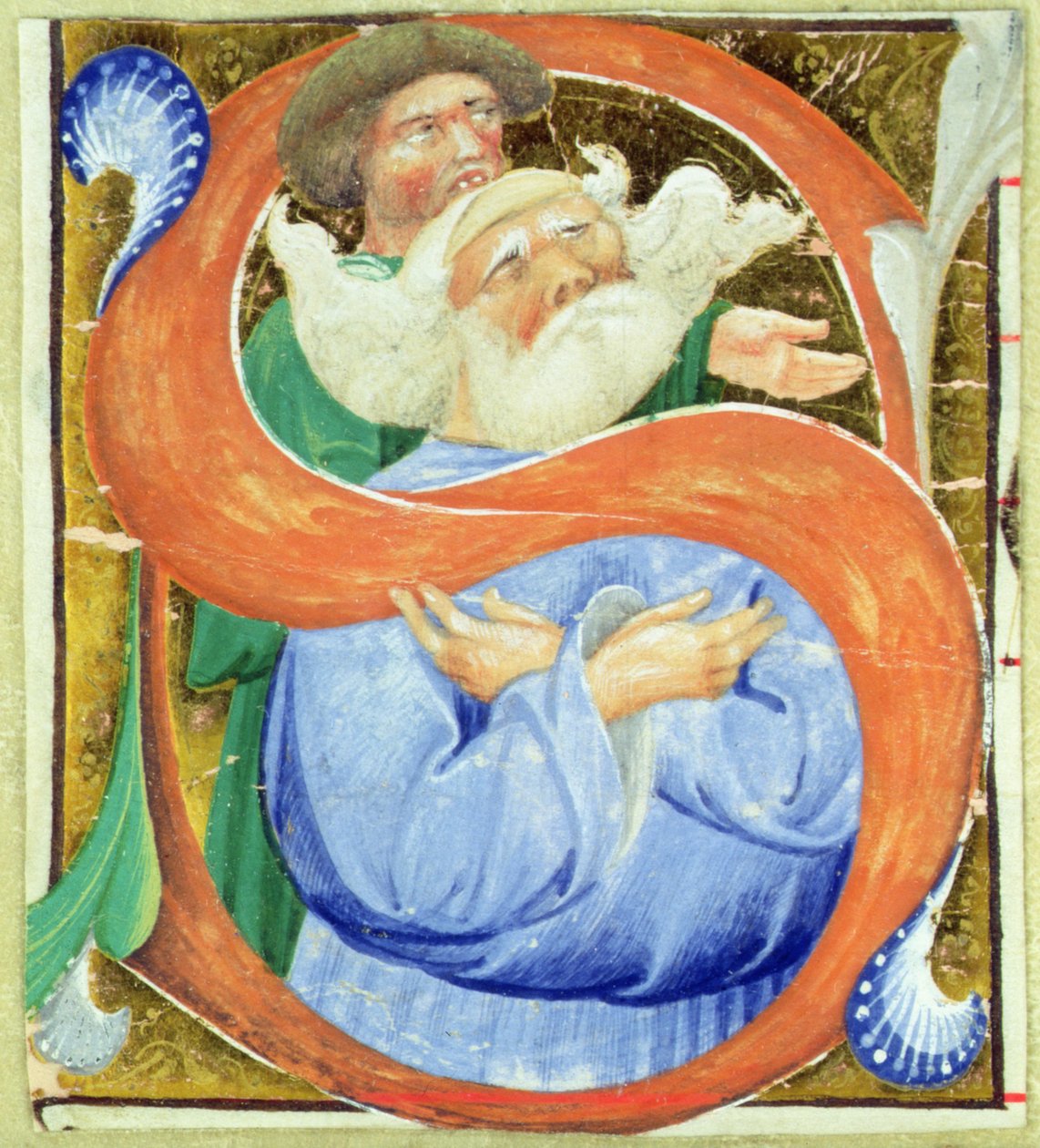 Historiated S inicial que descreve um homem idoso que praying de Master of San Michele of Murano
