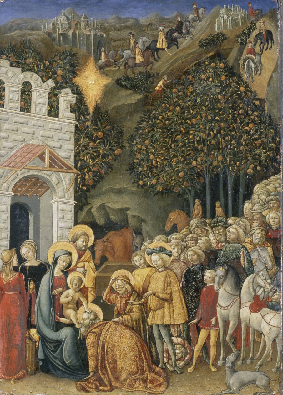 A Adoração dos Magos, c.1475-80 (têmpera sobre madeira) de Master of Stratonike Master of Stratonike