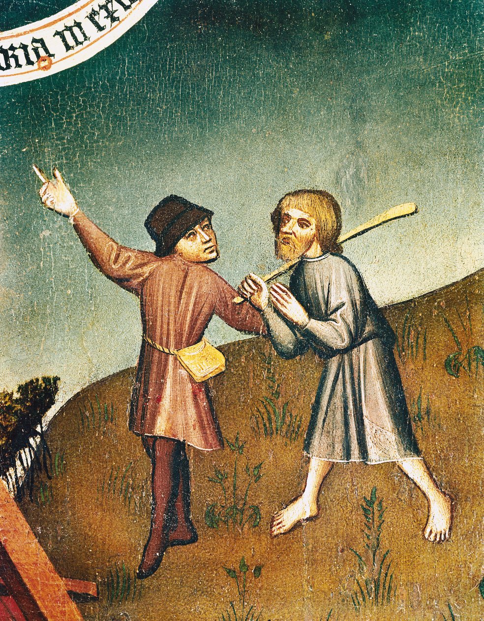 Adoração dos Magos, detalhe da Anunciação aos Pastores, c.1440 de Master of Zlate Moravce