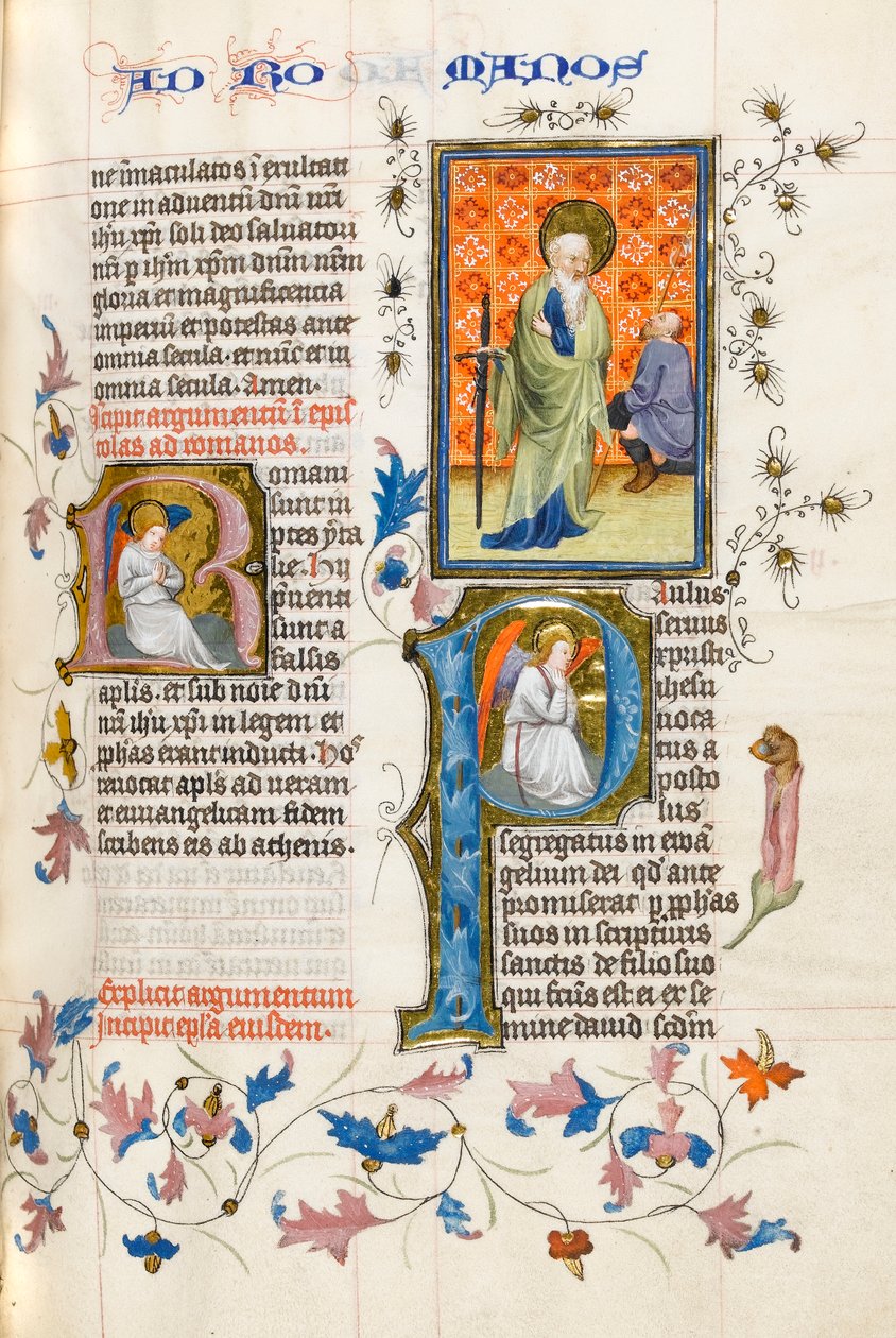 MS 289.III f.259r São Paulo com espada olhando para um mensageiro ajoelhado com lança de Master of Zweder van Culemborg