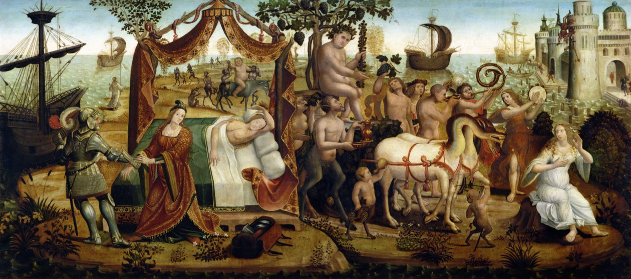 Ariadne em Naxos, da história de Theseus de Master of the Campana Cassoni