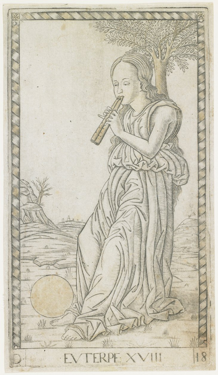 Euterpe, c.1465 (gravura aumentada com ouro) de Master of the E Series Tarocchi Master of the E Series Tarocchi