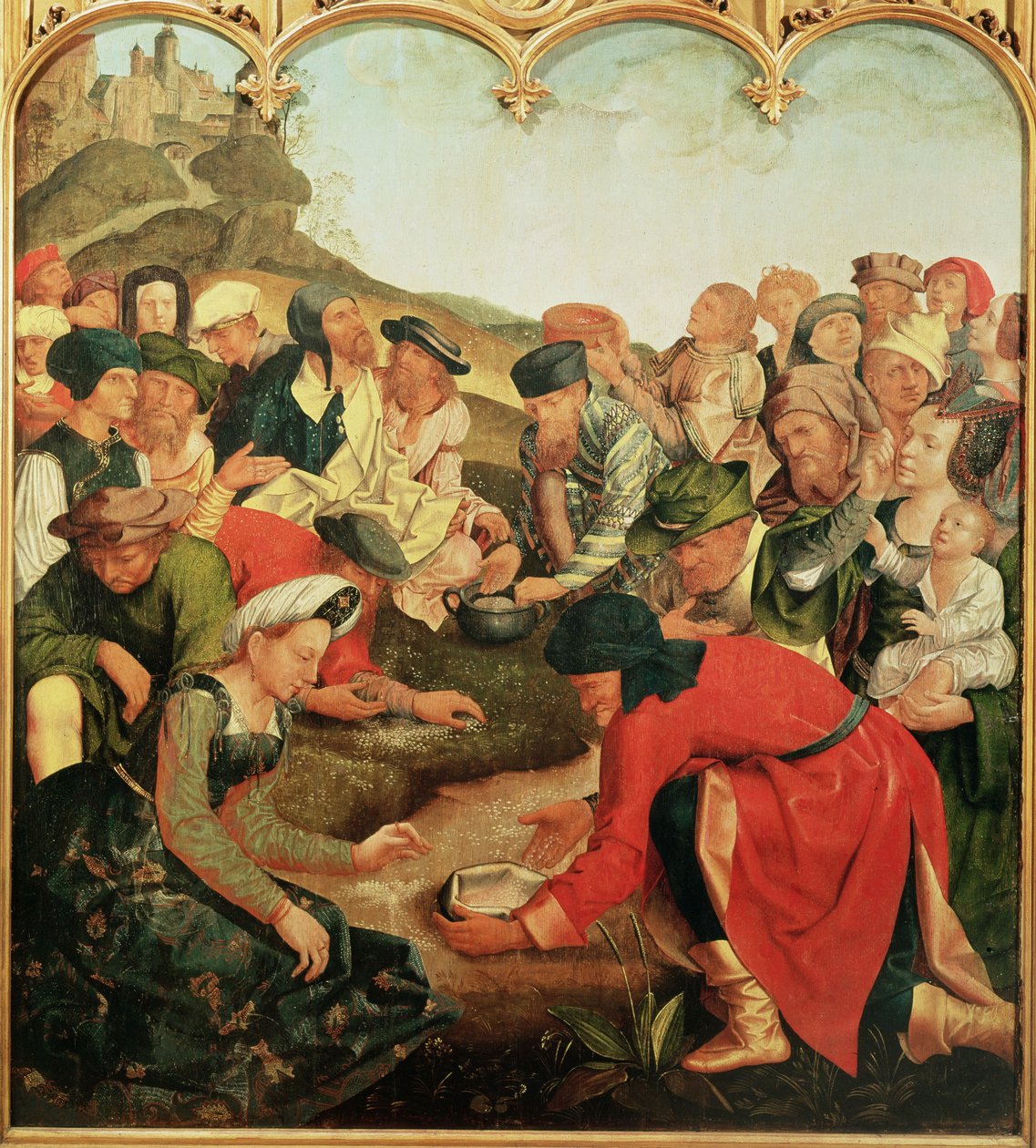 Coleta do Maná no Deserto de Master of the Evora Altarpiece