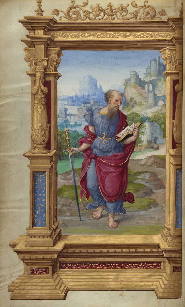 São Paulo das Epístolas de Getty, c.1528-30 (cores de têmpera e tinta dourada em pergaminho) de Master of the Getty Epistles