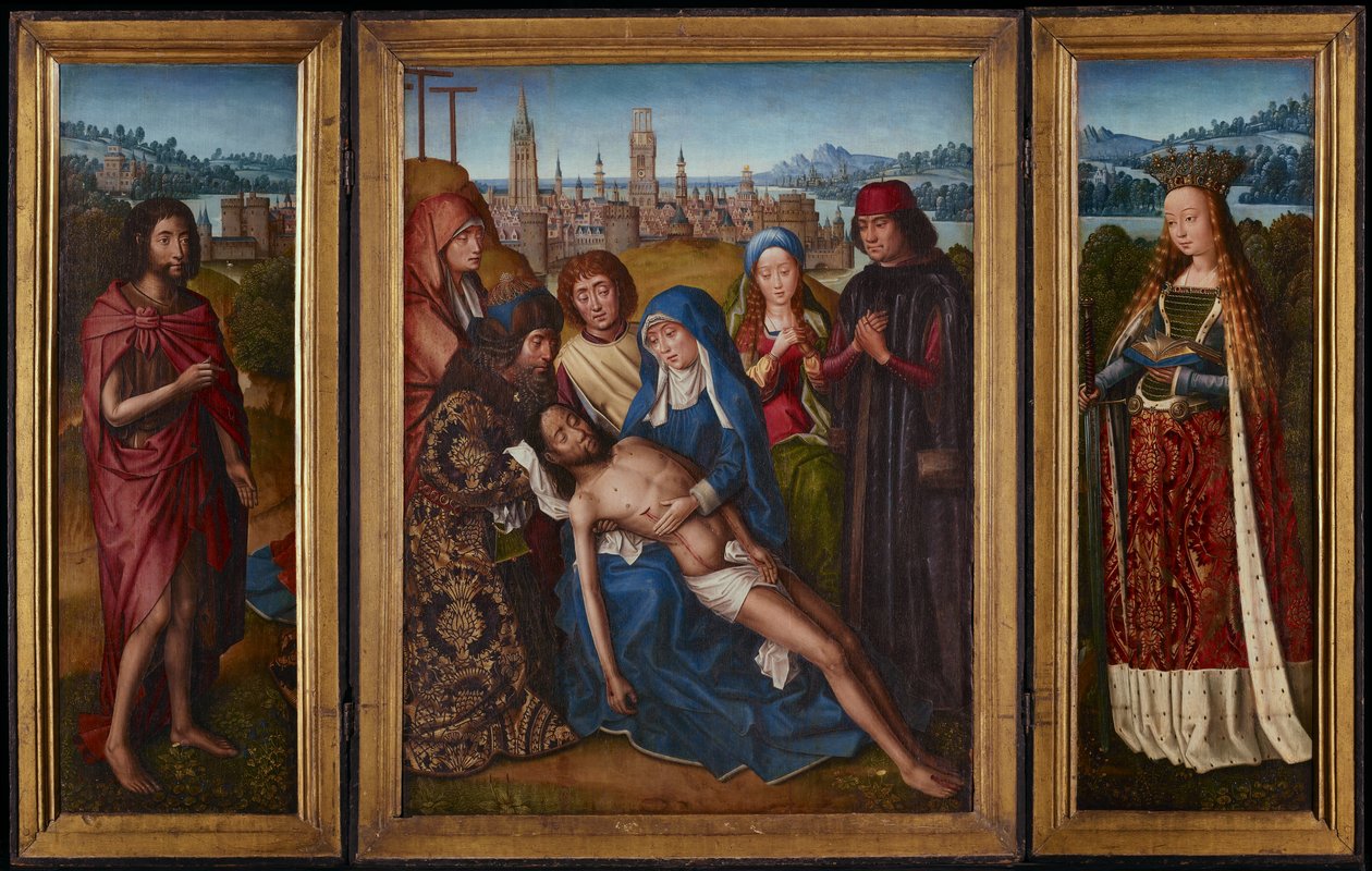 Lamentação com São João Batista e Santa Catarina de Alexandria, c.1493-1501 de Master of the Legend of Saint Lucy