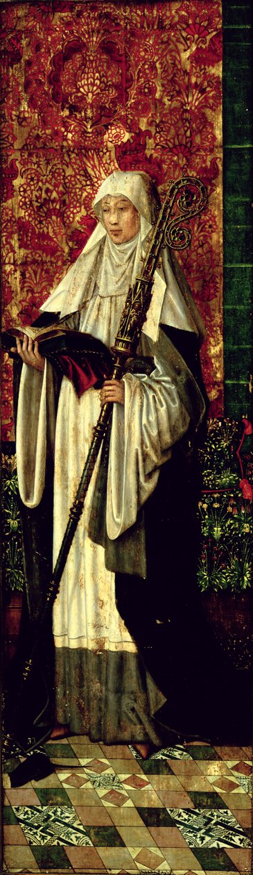 Santa Gertrudes, do políptico da Confraria das Cabeças Negras, c.1495 de Master of The Legend of St. Lucy
