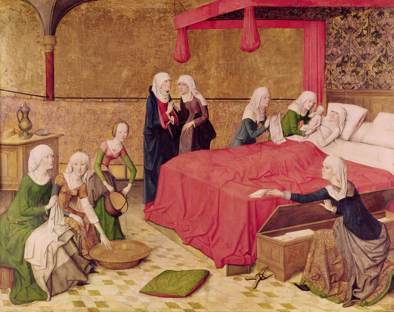 O nascimento da virgem de Master of the Life of Virgin Mary