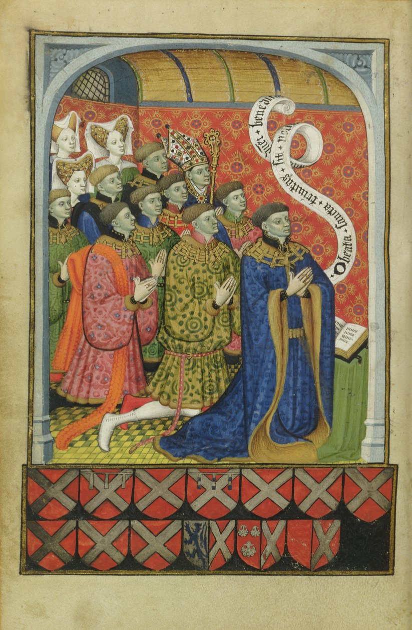Lat 1158 f.27v A família Neville em oração, do Livro de Horas Neville, 1430-35 de Master of the Munich Golden Legend