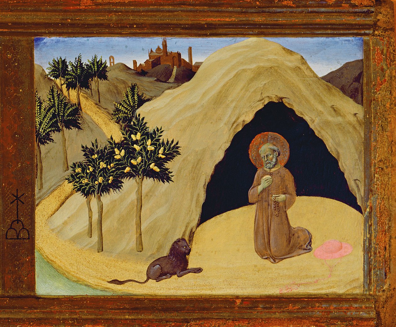 São Jerônimo com o leão, 1436 têmpera no detalhe do painel de 741548 de Master of the Osservanza
