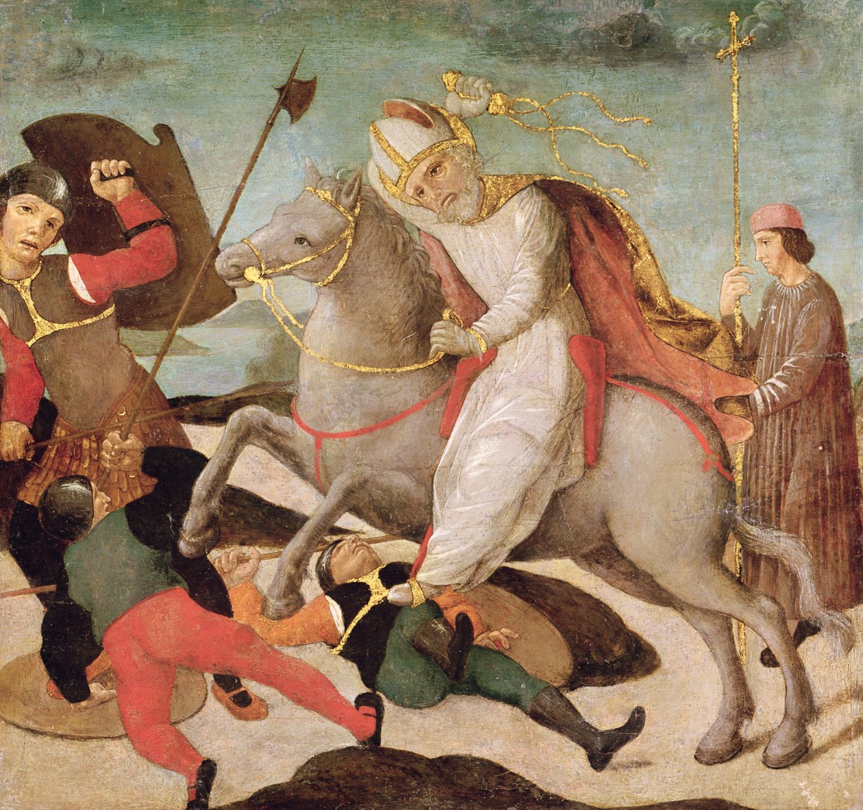 A aparição de Santo Ambrósio na Batalha de Milão, c.1495 de Master of the Pala Sforzesca