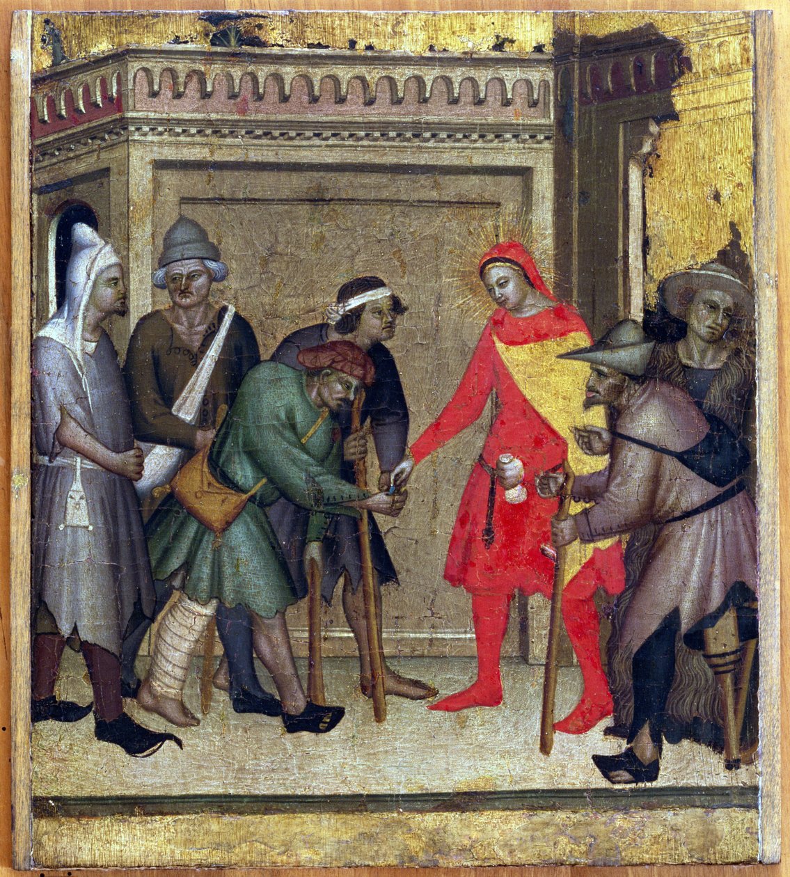 A Caridade de Santo António Abade (tempera no painel) de Master of the Rinuccini Chapel