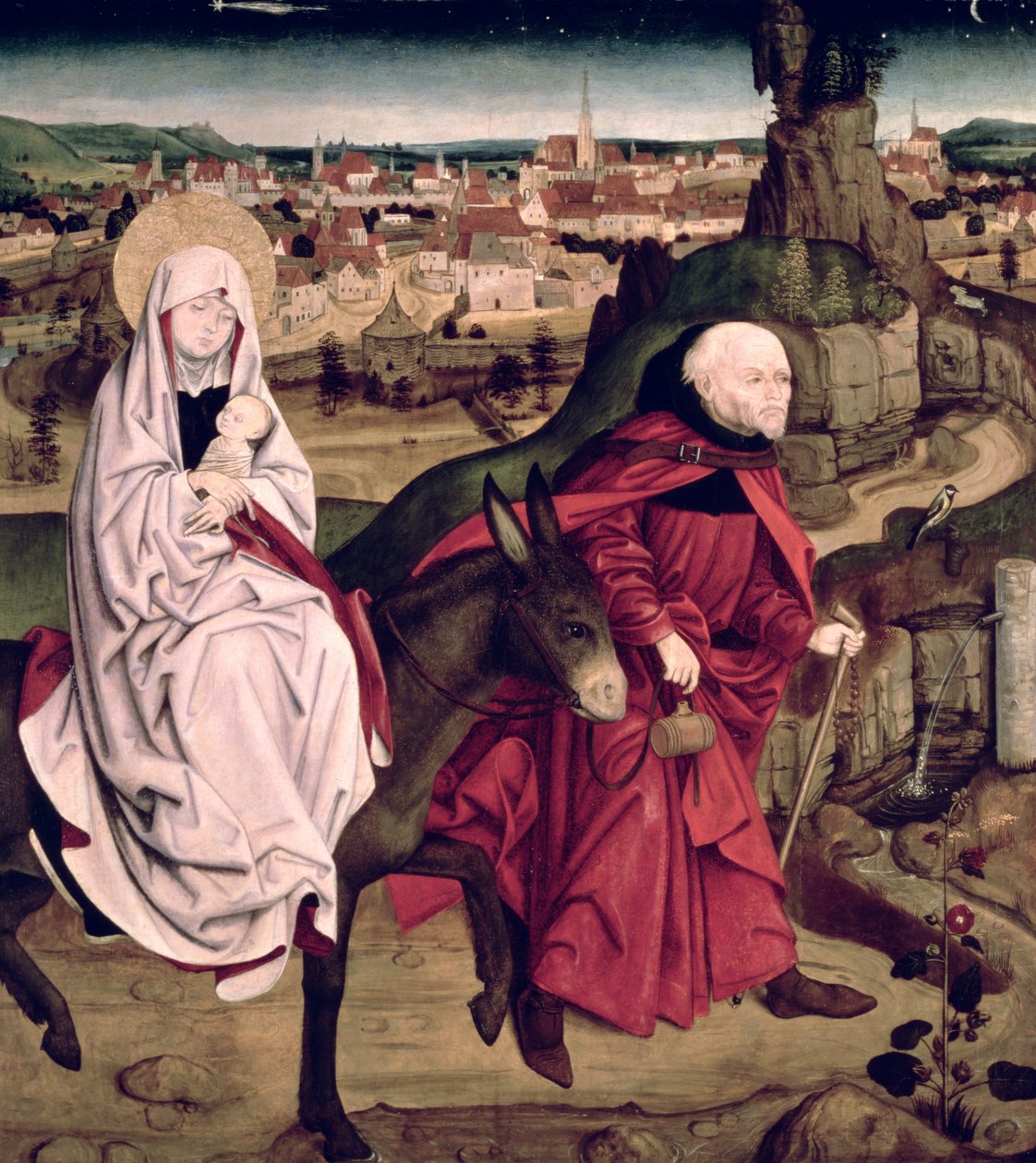 O retábulo de Schotten representando a fuga para o Egito, 1475 de Master of the Schotten Altar