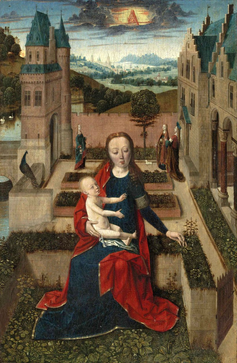Madonna e criança em um jardim de Master of the Tiburtine Sibyl