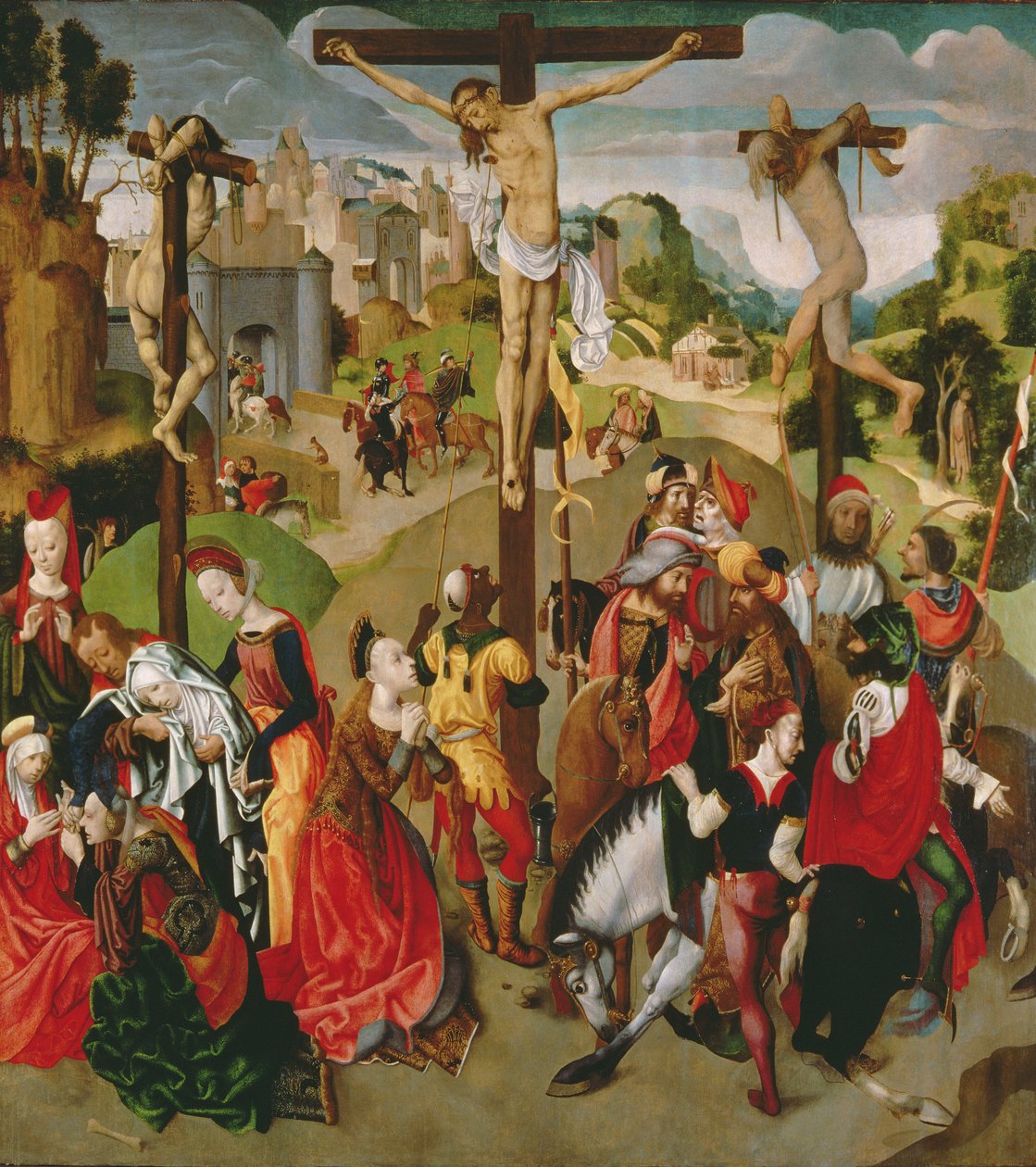 Painel central de um tríptico da crucificação, de 1490 de Master of the Virgo Inter Virgines