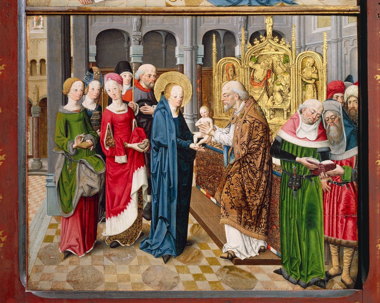 Apresentação no Templo, a partir das Histórias da Vida de Maria (óleo sobre painel) de Master Aachen