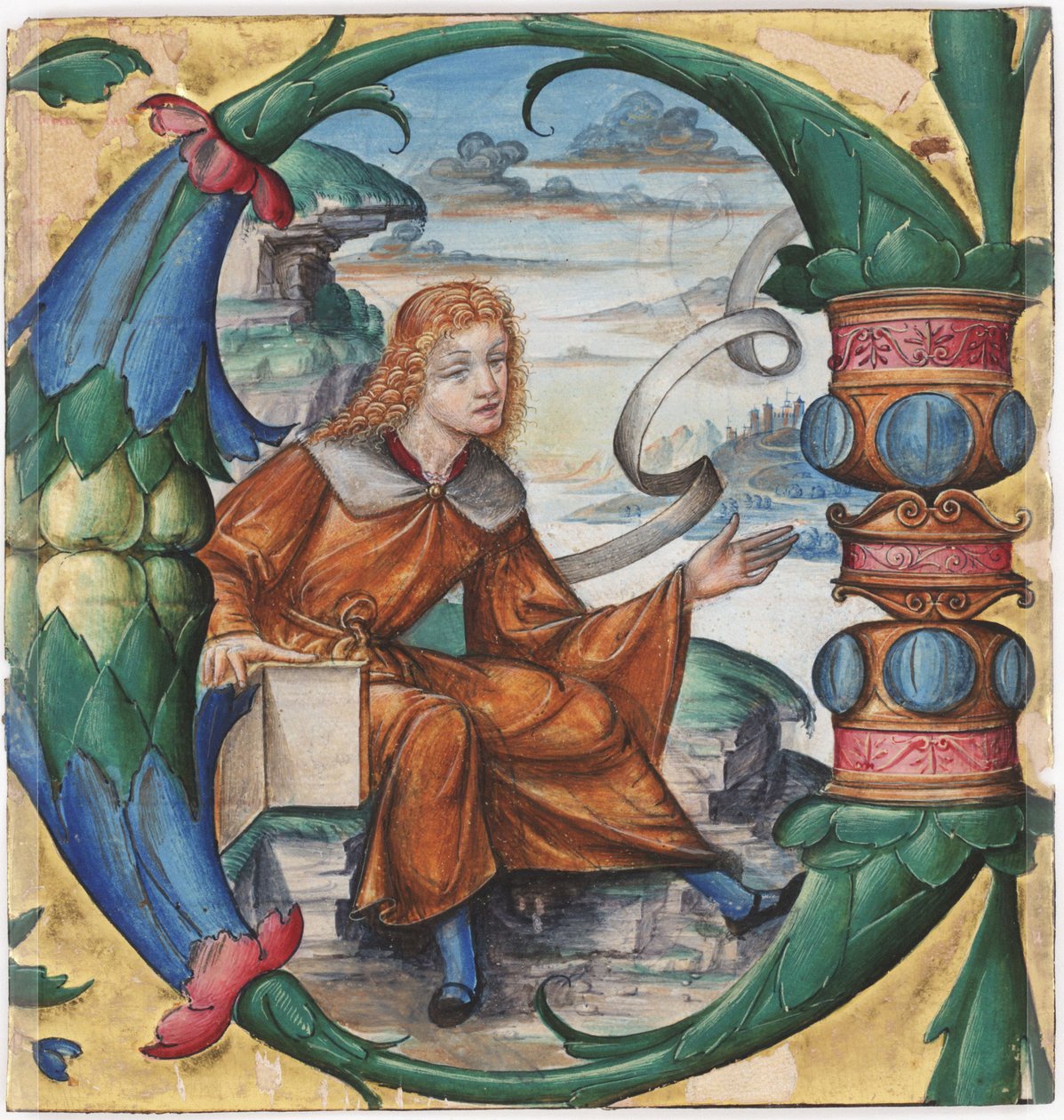 Gradual, corte com um C inicial de St. John the Baptist, historiated, de um antiphonary, Milão, 1515 (tempera & ink no pergaminho) (recto de 3587462) de Master B. F. 16th century Master B. F. 16th century
