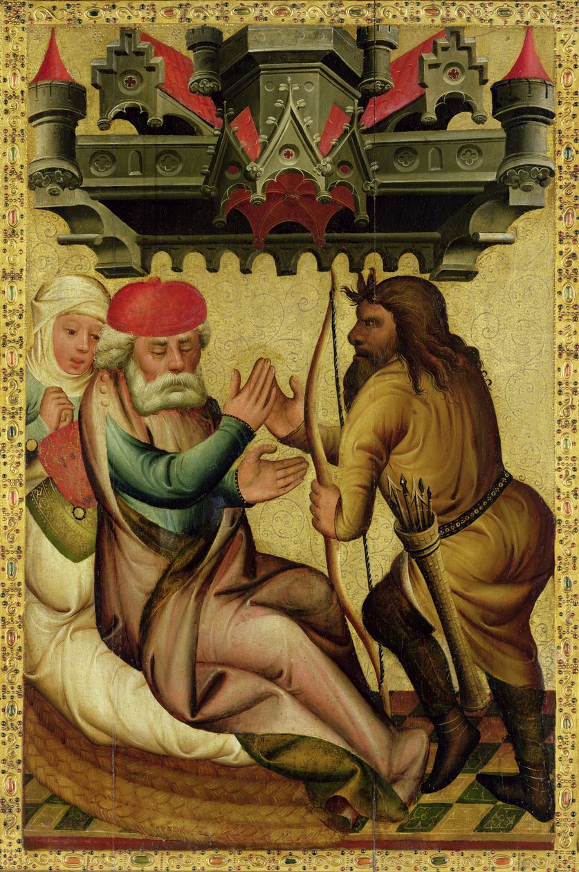 Isaac e Esaú do altar-mor de São Pedro em Hamburgo, o altar de Grabower, 1383 (têmpera no painel) de Master Bertram of Minden